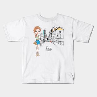 Vector fashion girl in summer clothes in Paris Kids T-Shirt